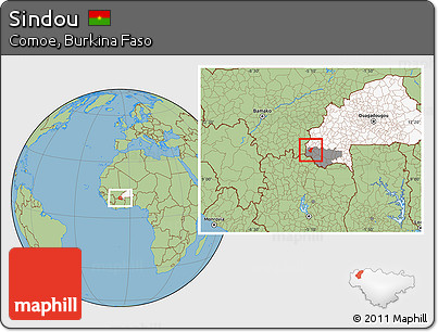 Savanna Style Location Map of Sindou, highlighted country, highlighted parent region