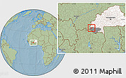 Savanna Style Location Map of Sindou, highlighted country, highlighted parent region, hill shading