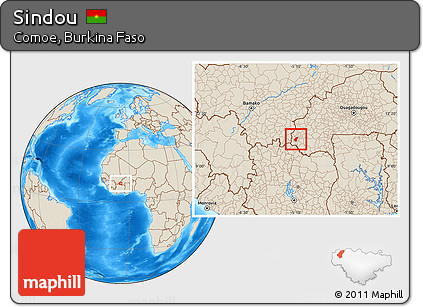 Shaded Relief Location Map of Sindou