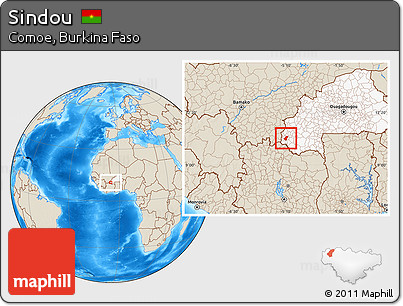 Shaded Relief Location Map of Sindou, highlighted country