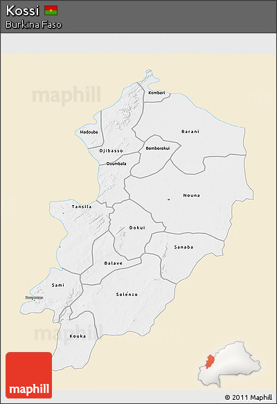 Classic Style 3D Map of Kossi, single color outside