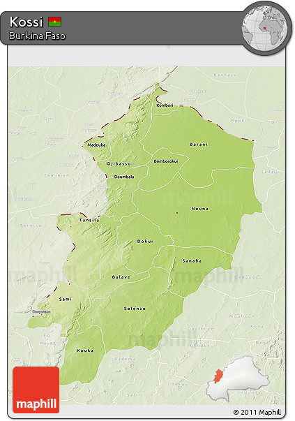 Physical 3D Map of Kossi, lighten