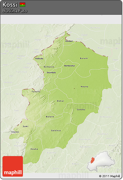 Physical 3D Map of Kossi, lighten