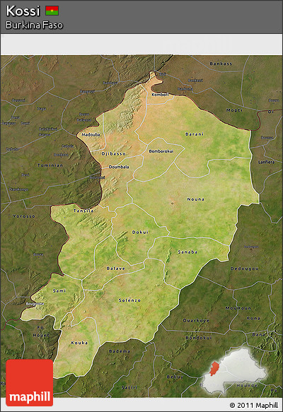 Satellite 3D Map of Kossi, darken