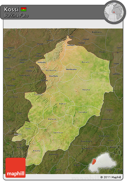 Satellite 3D Map of Kossi, darken