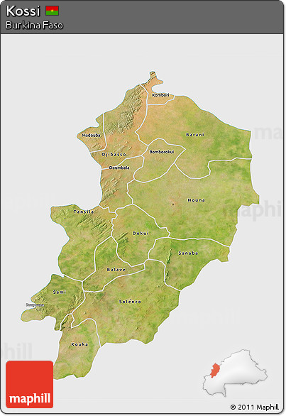 Satellite 3D Map of Kossi, single color outside