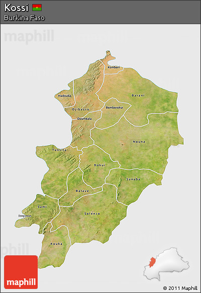 Satellite 3D Map of Kossi, single color outside