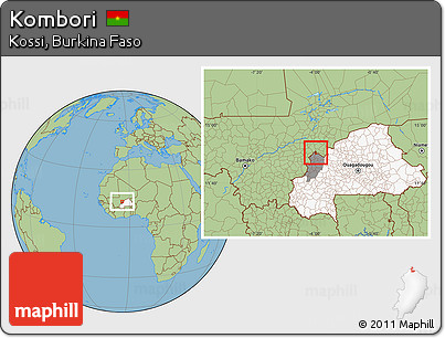 Savanna Style Location Map of Kombori, highlighted country, highlighted parent region
