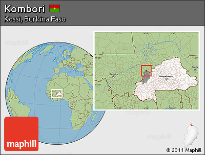 Savanna Style Location Map of Kombori, highlighted country, highlighted parent region