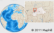 Shaded Relief Location Map of Kombori, highlighted country, highlighted parent region, within the entire country