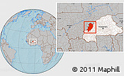 Gray Location Map of Kossi, highlighted country, hill shading