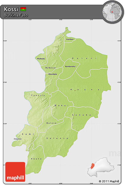 Physical Map of Kossi, single color outside