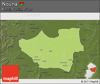 Physical 3D Map of Nouna, darken
