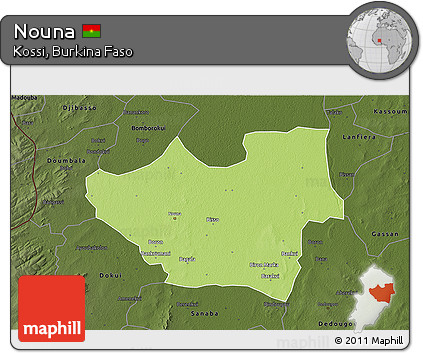 Physical 3D Map of Nouna, darken