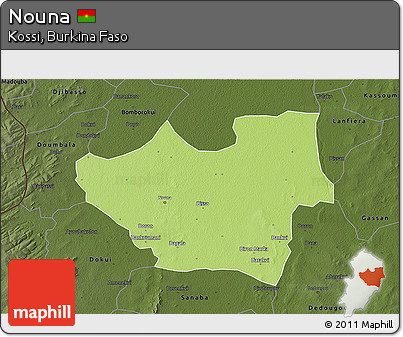 Physical 3D Map of Nouna, darken