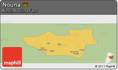 Savanna Style Panoramic Map of Nouna, single color outside