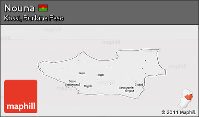 Silver Style Panoramic Map of Nouna, single color outside