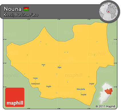 Savanna Style Simple Map of Nouna, single color outside