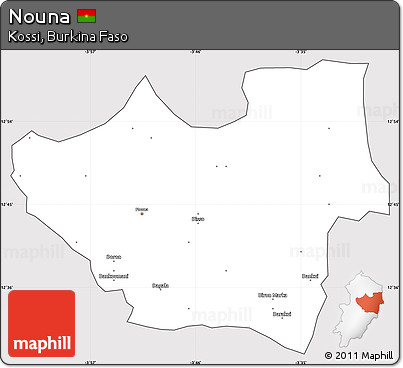 Silver Style Simple Map of Nouna, cropped outside