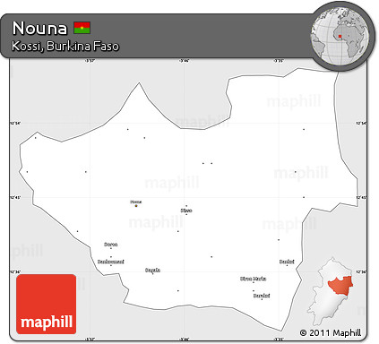 Silver Style Simple Map of Nouna, single color outside