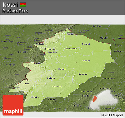 Physical Panoramic Map of Kossi, darken