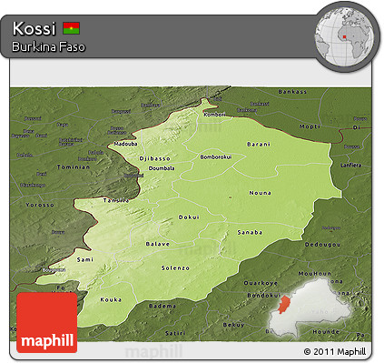 Physical Panoramic Map of Kossi, darken