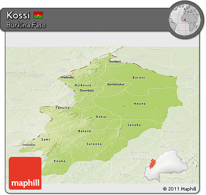 Physical Panoramic Map of Kossi, lighten