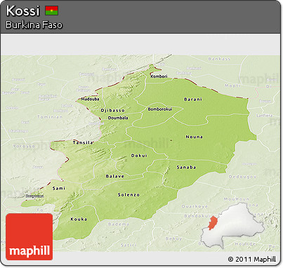 Physical Panoramic Map of Kossi, lighten