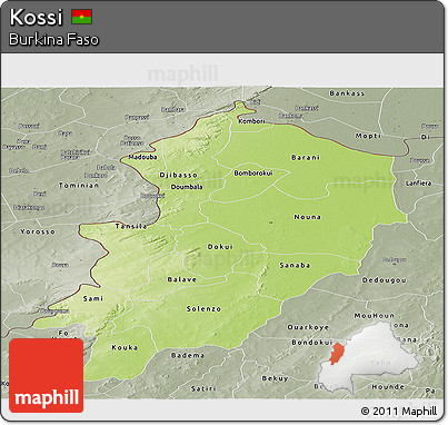 Physical Panoramic Map of Kossi, semi-desaturated