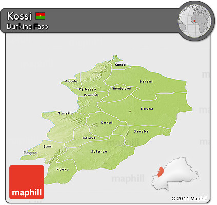 Physical Panoramic Map of Kossi, single color outside