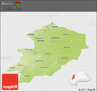 Physical Panoramic Map of Kossi, single color outside
