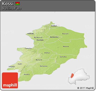 Physical Panoramic Map of Kossi, single color outside