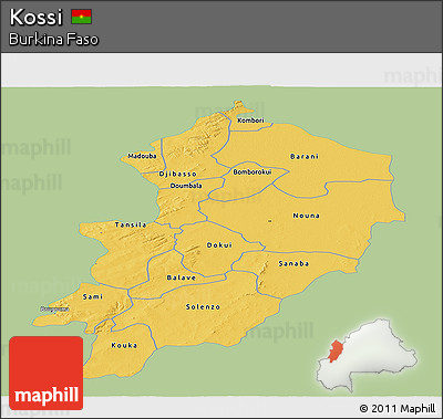 Savanna Style Panoramic Map of Kossi, single color outside