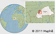 Savanna Style Location Map of Sanaba, highlighted country, highlighted parent region, hill shading