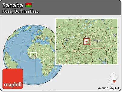 Savanna Style Location Map of Sanaba, highlighted parent region