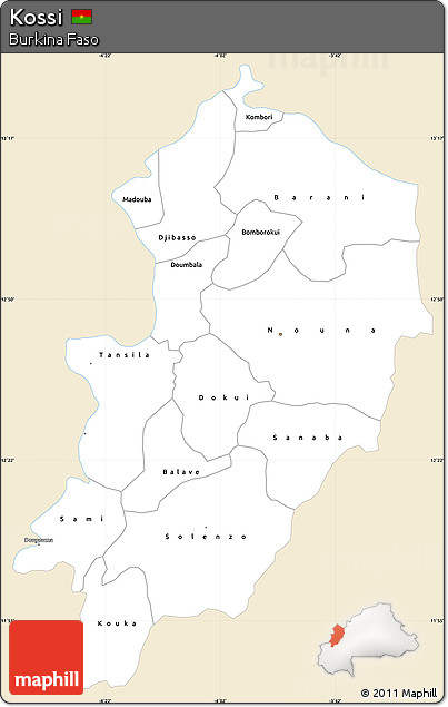 Classic Style Simple Map of Kossi, single color outside