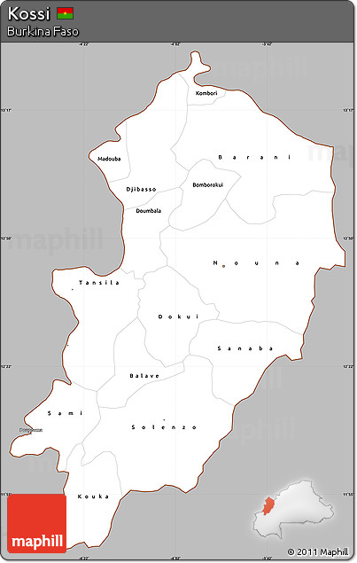 Gray Simple Map of Kossi, cropped outside