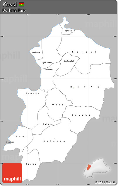 Gray Simple Map of Kossi, single color outside