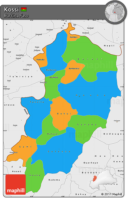 Political Simple Map of Kossi, single color outside, borders and labels
