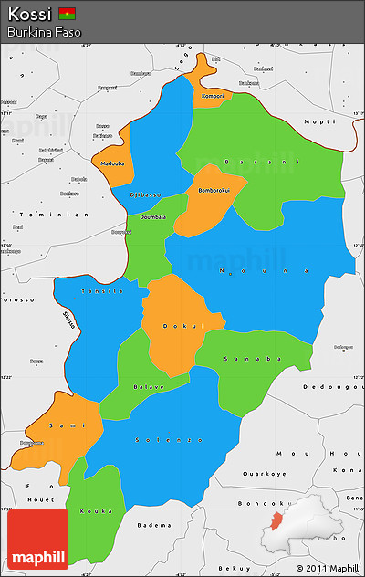 Political Simple Map of Kossi, single color outside, borders and labels