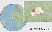 Savanna Style Location Map of Solenzo, highlighted country, highlighted parent region, within the entire country, hill shading
