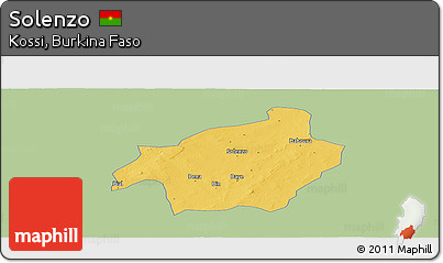 Savanna Style Panoramic Map of Solenzo, single color outside