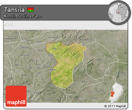 Satellite 3D Map of Tansila, semi-desaturated