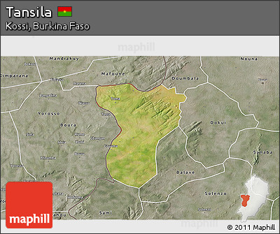 Satellite 3D Map of Tansila, semi-desaturated