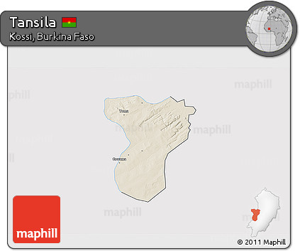 Shaded Relief 3D Map of Tansila, single color outside