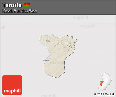 Shaded Relief 3D Map of Tansila, single color outside