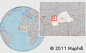 Gray Location Map of Tansila, highlighted country, within the entire country, hill shading