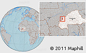 Gray Location Map of Tansila, highlighted country, hill shading