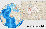 Shaded Relief Location Map of Tansila, highlighted country, within the entire country