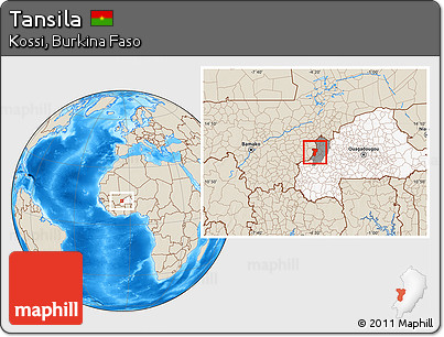 Shaded Relief Location Map of Tansila, highlighted country, highlighted parent region